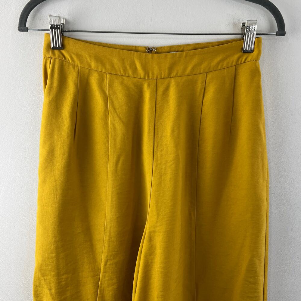 Sheike Yellow Palazzo Pants Pleated High-Rise Back Zip Casual Wide Leg Size 8 - Picture 2 of 9